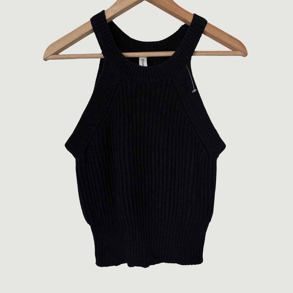Bethany Mota Black Knit Sweater Tank Top Ribbed Halter Neck Cotton Large